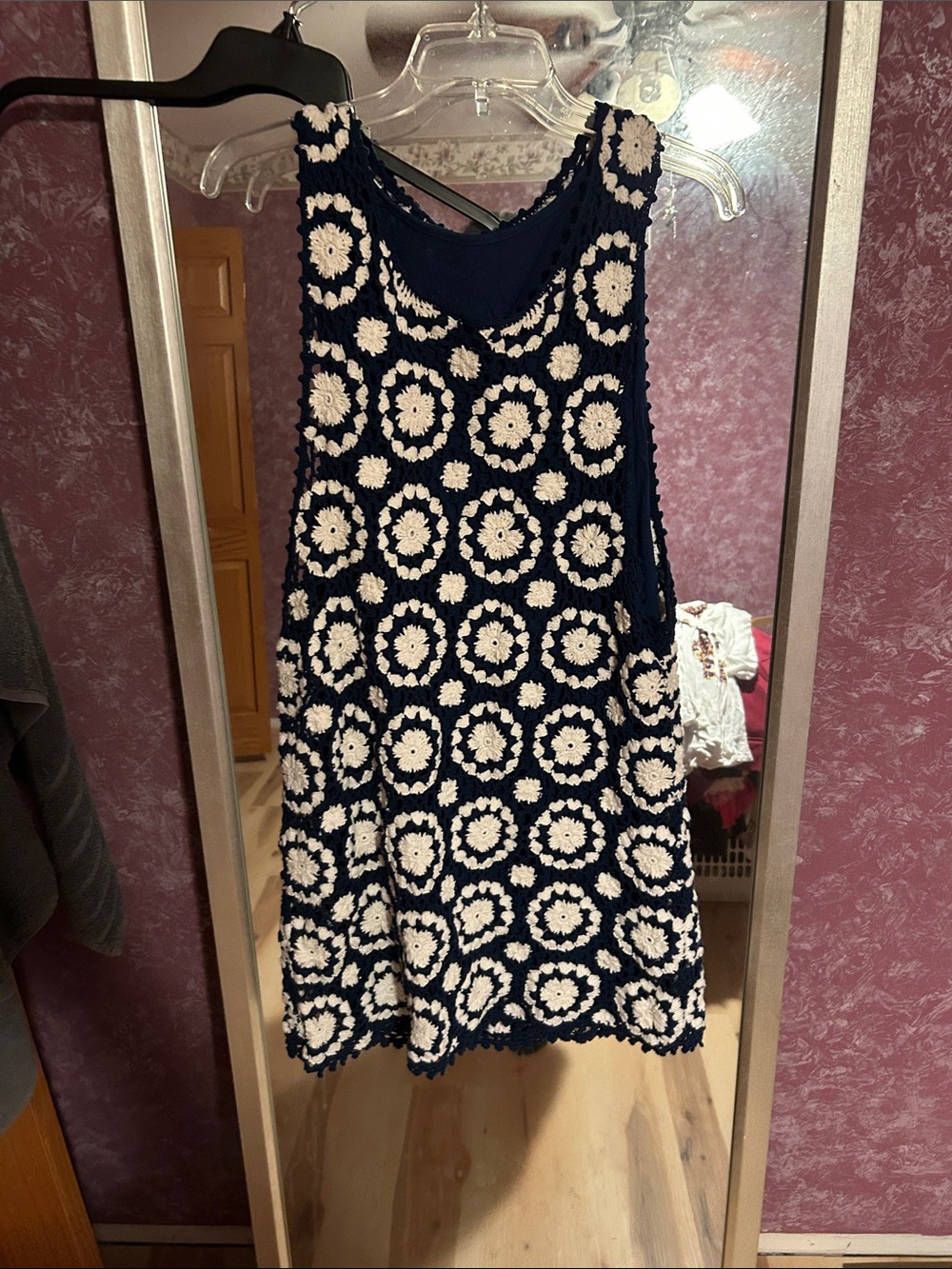Free People Navy and Cream Crochet Circle Tank Dress